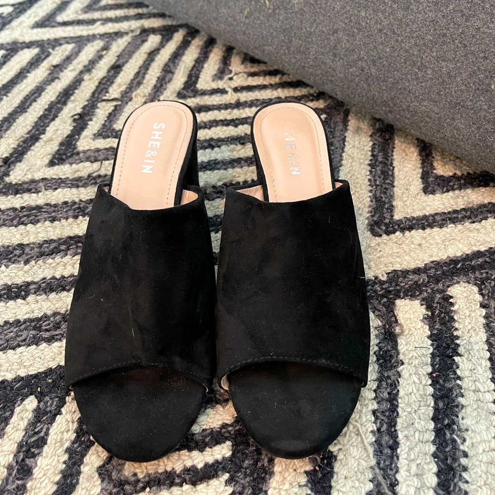 SHEIN short heel black mules